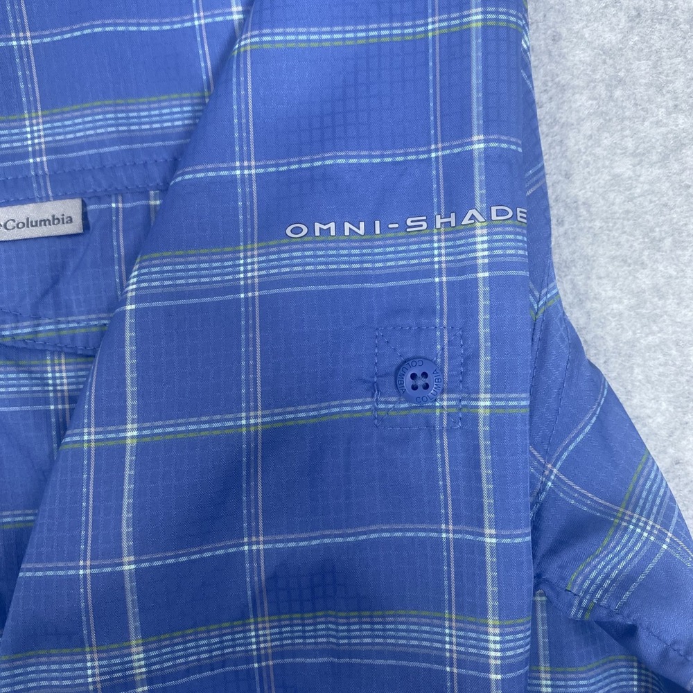 Columbia Button Down Shirt Womens Large Blue Plaid Omni-Shade Long Sleeve Hiking - Picture 3 of 15